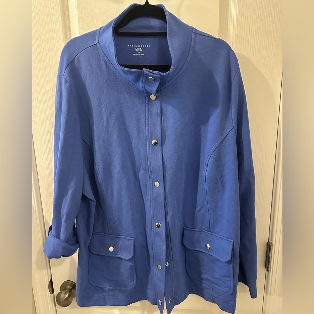 NWOT Karen Scott Sport Terry Jacket Blue Plus Size 3x